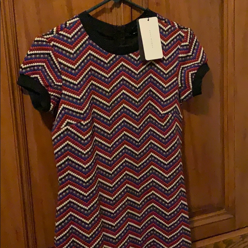 NWT Zara shortsleeve Chevron Stripe dress small